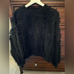 Strut & Bolt Black Fringed Sweater